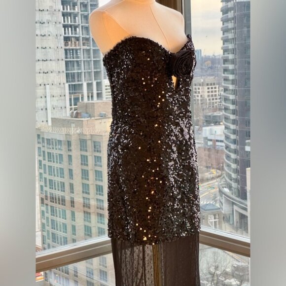 🆕REBECCA VALLANCE 🧿 NWOT Diana Black Sequined Mesh Trimmed Gown Sz AU 14 US 10 - Picture 5 of 16
